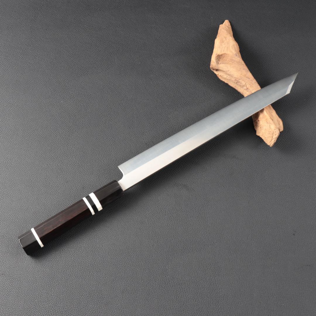 10900左利き用切付包丁 尺 刺身包丁 刃は究極の切れ味黒檀水牛白三本巻八角柄