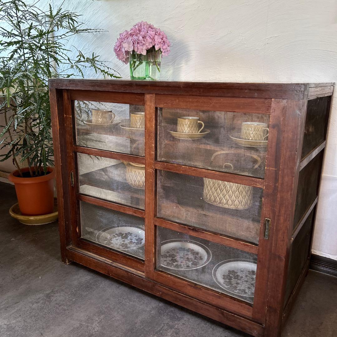 蝿帳食器棚　収納棚　網戸棚　古道具　古家具　昭和レトロ　店舗什器　アンティーク