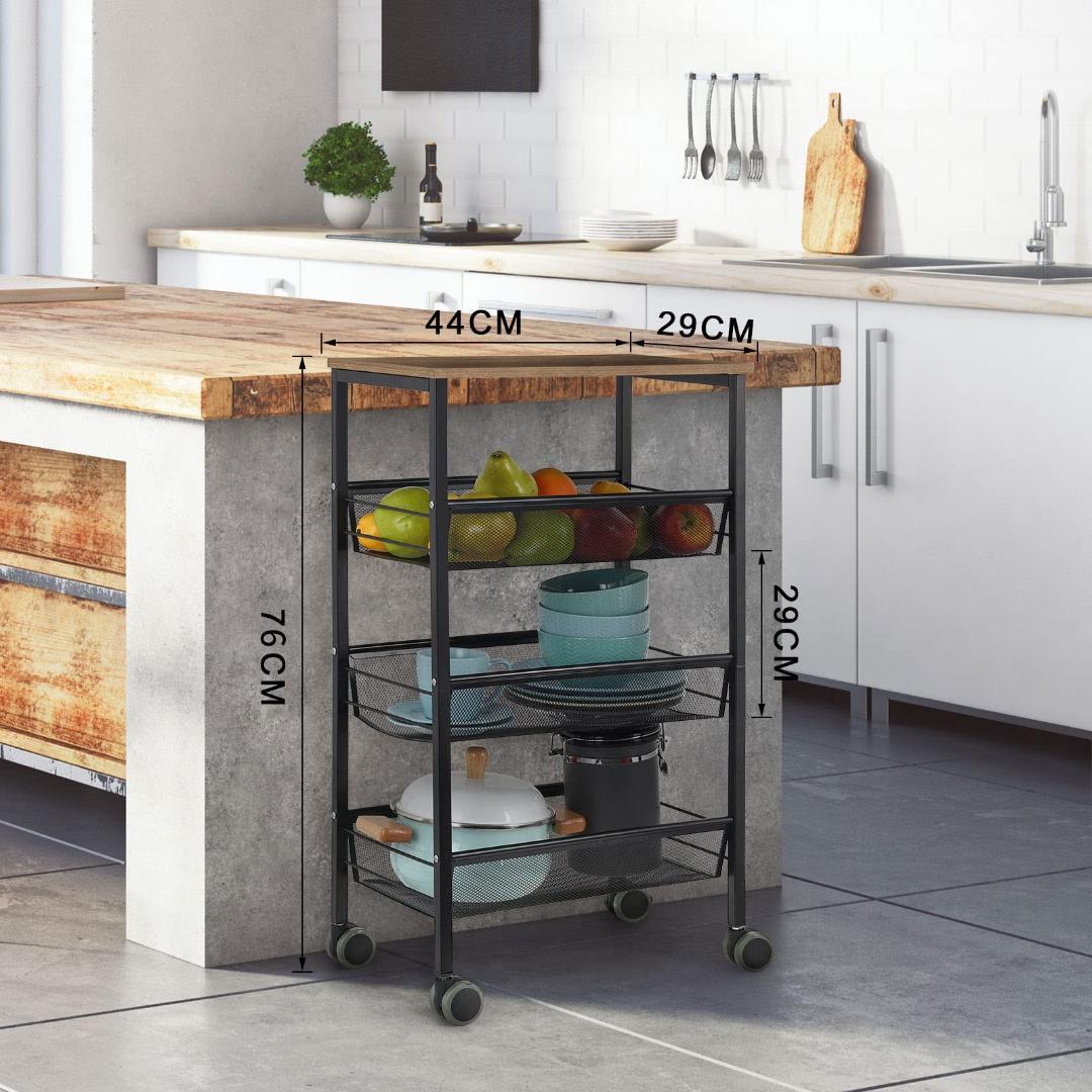 四段式のスタイリッシュで実用的な収納カート　ラック　ワゴン