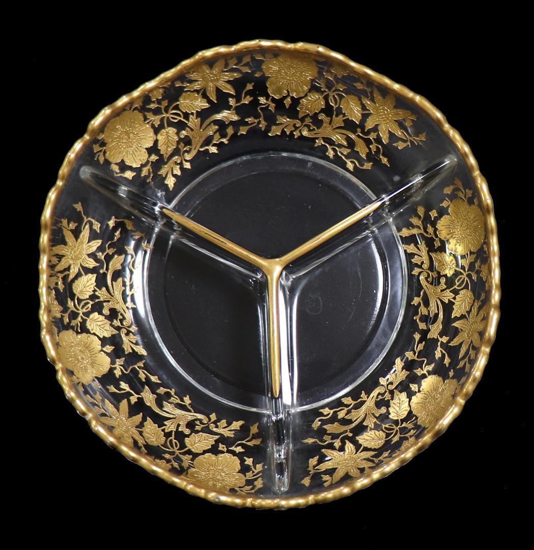 オールド・バカラ 珍品 金彩花柄 三分割 仕切り トレー 小物入れ アンティーク