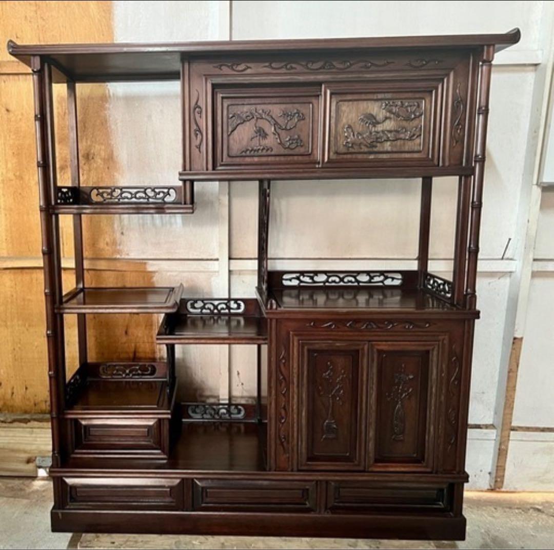 無垢材 高級 茶棚 茶箪笥 違い棚 飾り棚 和箪笥　【送料込み】