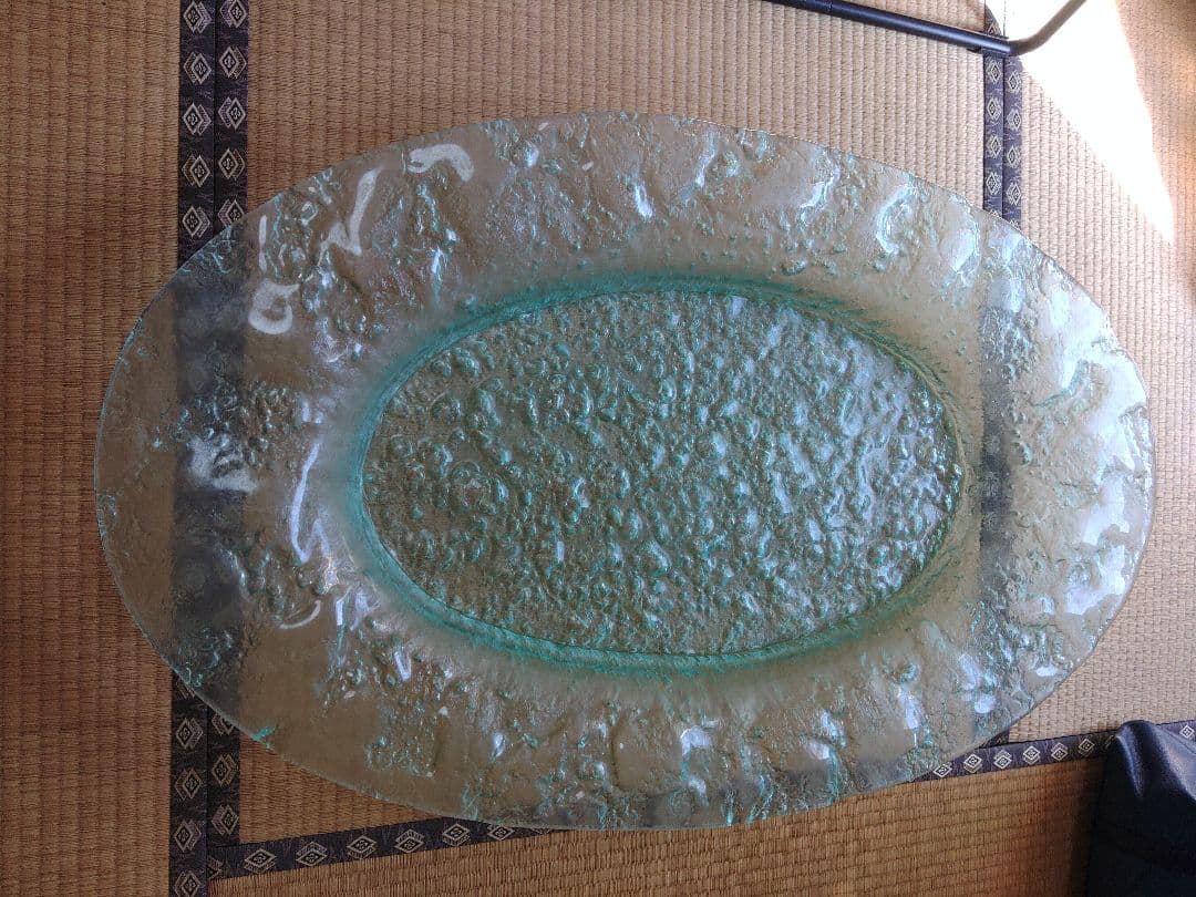 ヴィンテージ　ガラス製楕円皿　花器　水盤