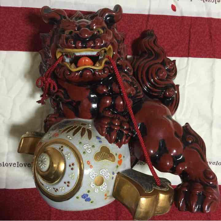 レア物❤️九谷焼❤️8号❤️小槌赤獅子❤️置物❤️美品★縁起物★シーサー