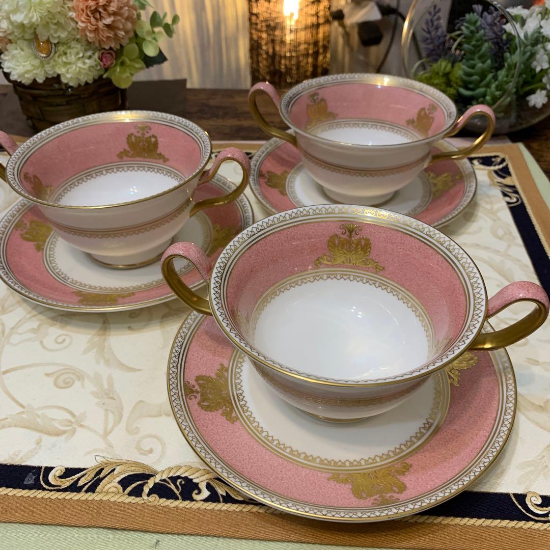 ウェッジウッド コロンビア　パウダー　ピンク　スープカップ＆ソーサー　3客