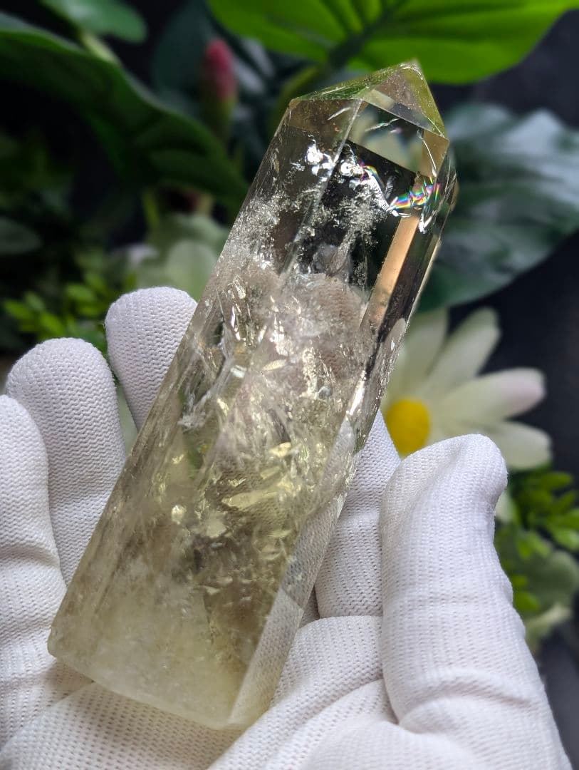 高級208g 虹 シトリン ポイント クラスター Point 柱 gi3