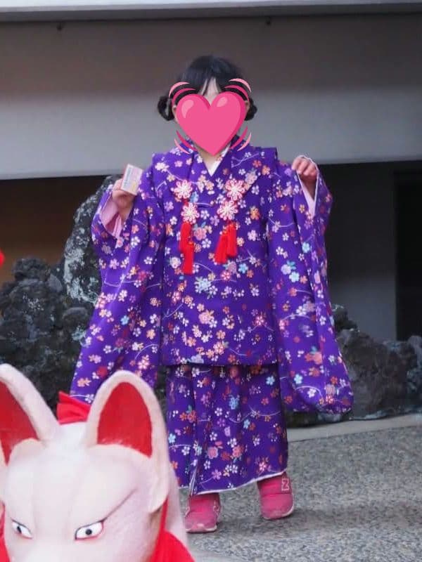 （着画あり）3歳七五三用5点セット 紫色 花柄 着物