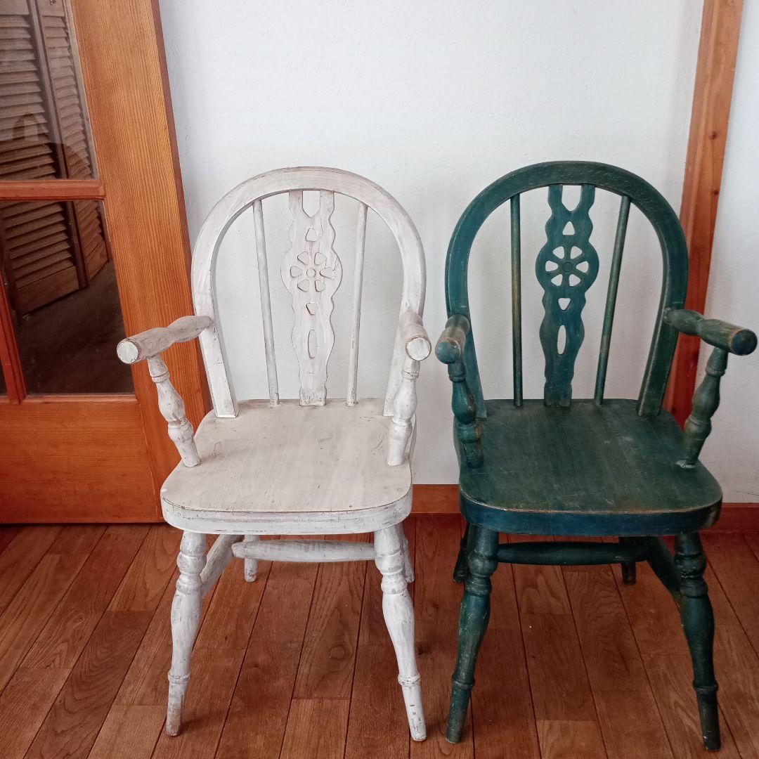 ✨１点物✨アンティーク風ダメージ加工チェア　ホワイト一脚　お値引き不可