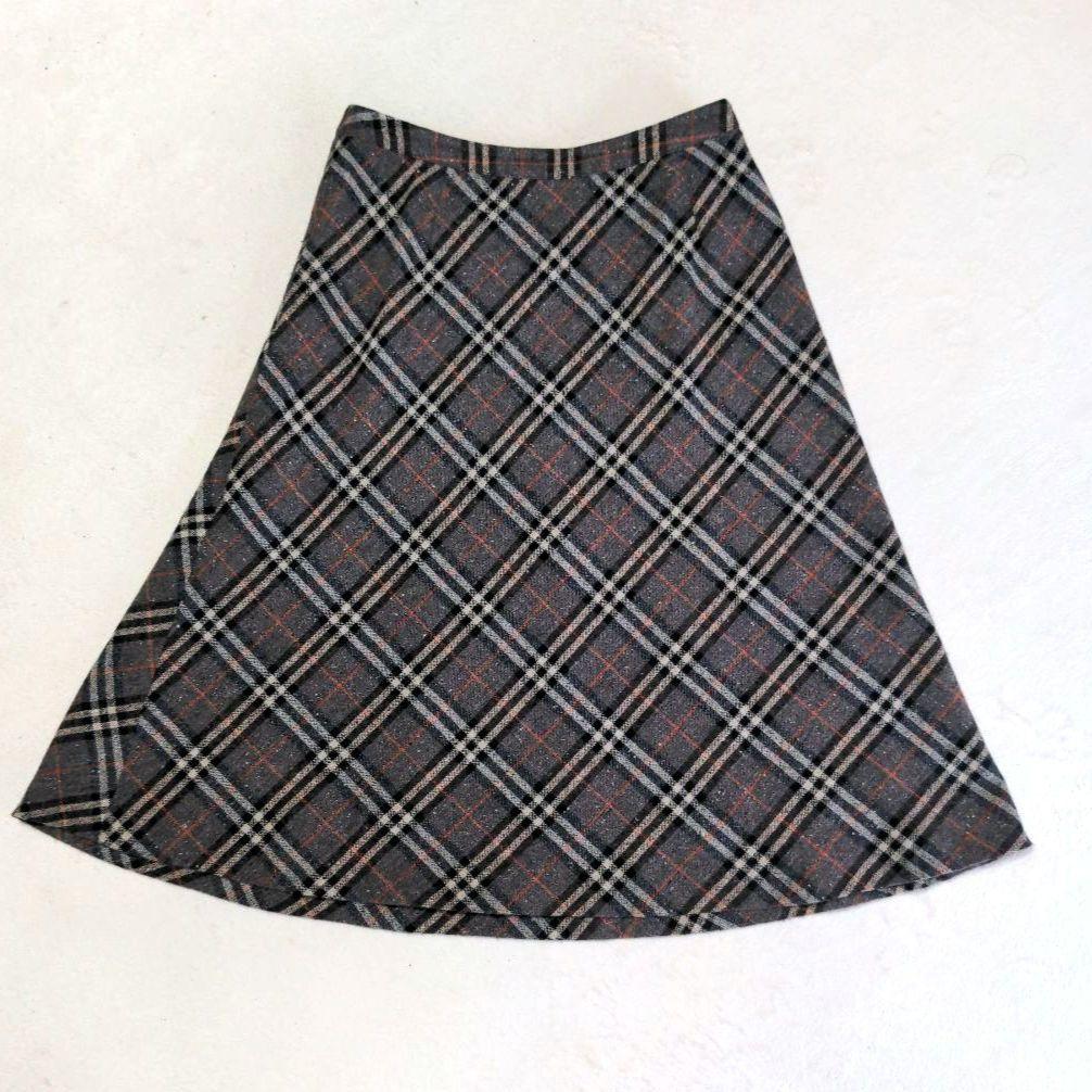 【BURBERRYLONDON】フレアスカートチェック柄アンゴラ×カシミヤ混XL