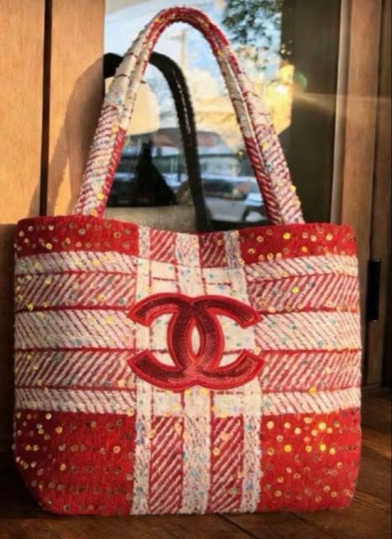 バッグ　トートバッグ ショルダーバッグ　スパンコール　レッド