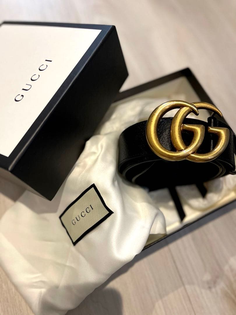 美品GUCCI ベルト ダブルGバックル GGマーモント80