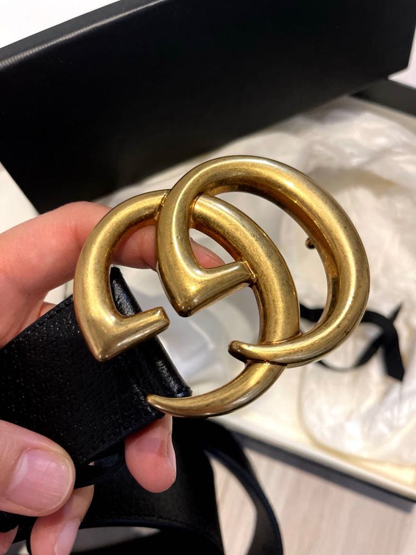 美品GUCCI ベルト ダブルGバックル GGマーモント80