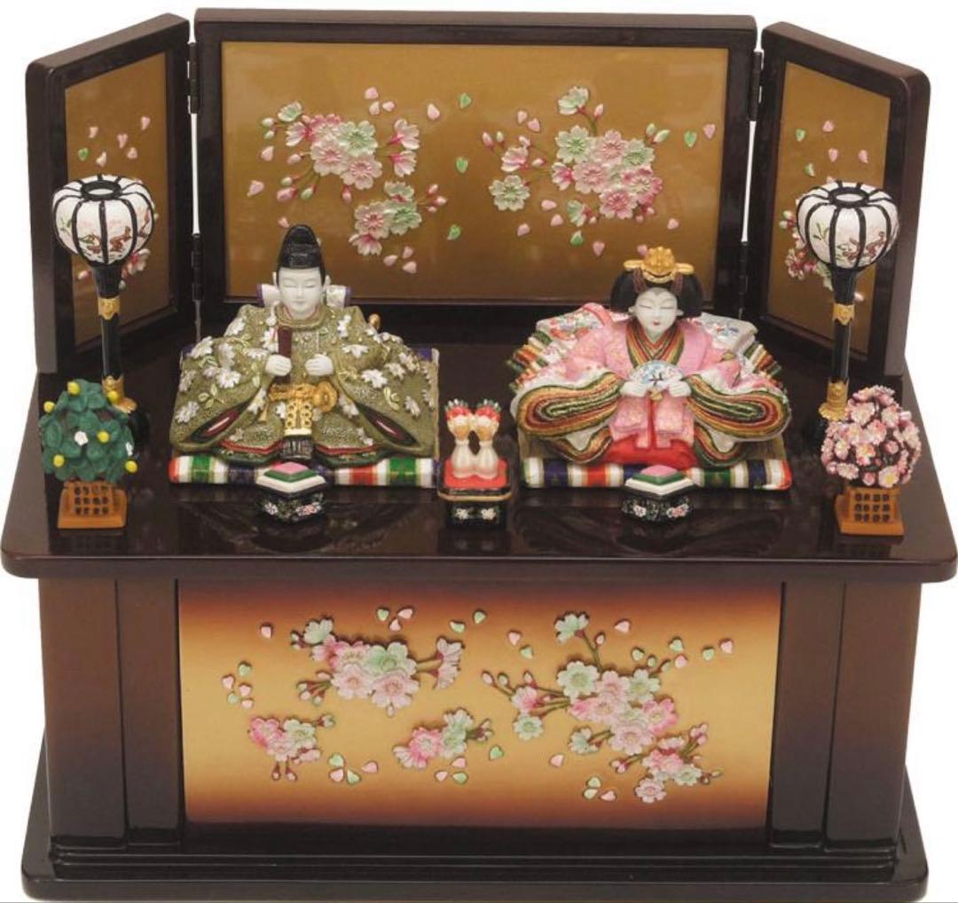 雛人形 コンパクト 若葉中雛人形 木製収納飾り桜(茶) ひな人形 収納