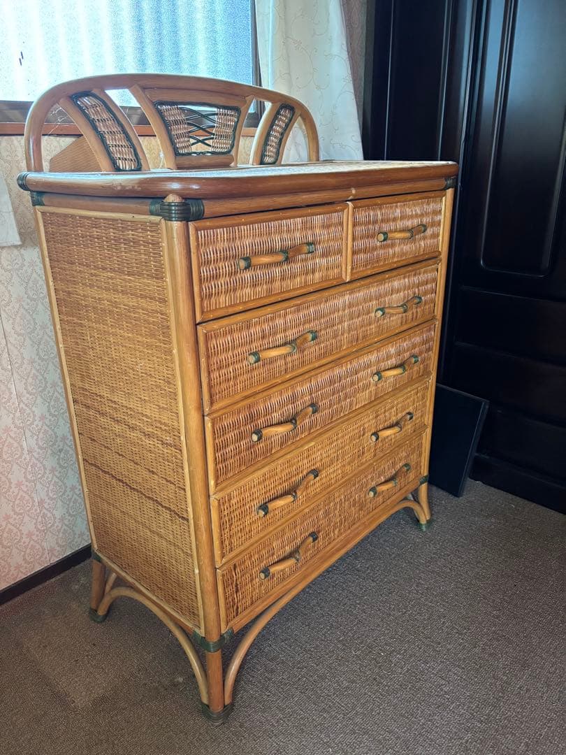 ラタン製 5段チェスト ナチュラル