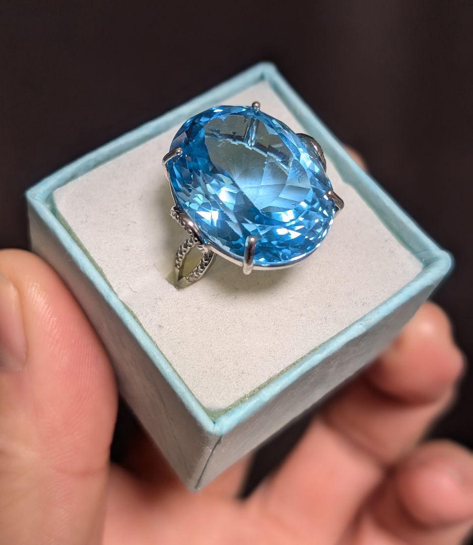 高品質個性的華やかブルートパーズリング1点物