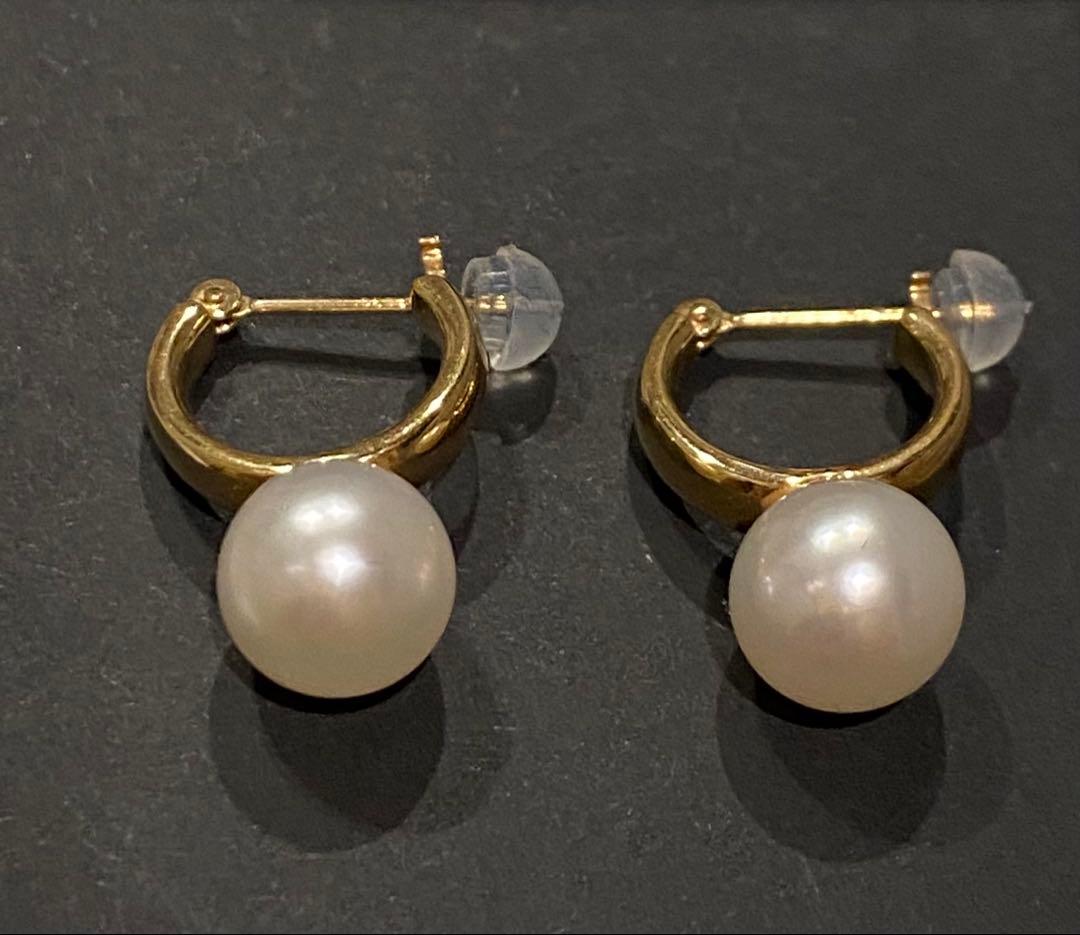 10Kフープピアス 8mmあこやパール付き