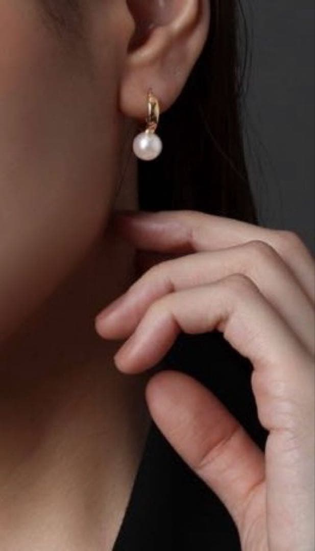 10Kフープピアス 8mmあこやパール付き