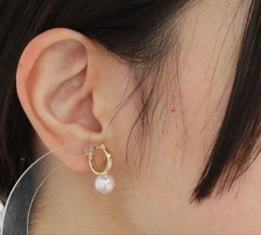 10Kフープピアス 8mmあこやパール付き
