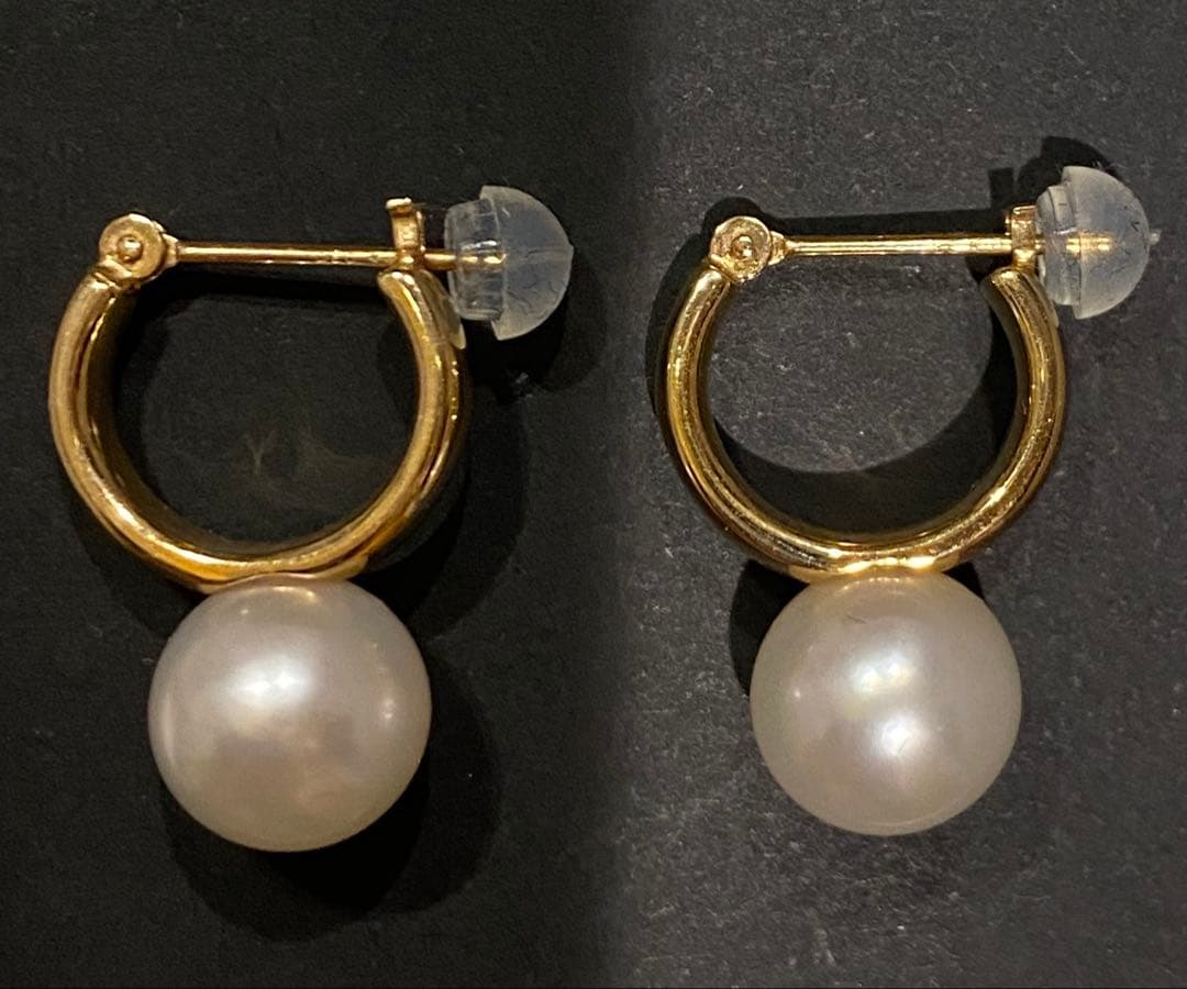 10Kフープピアス 8mmあこやパール付き