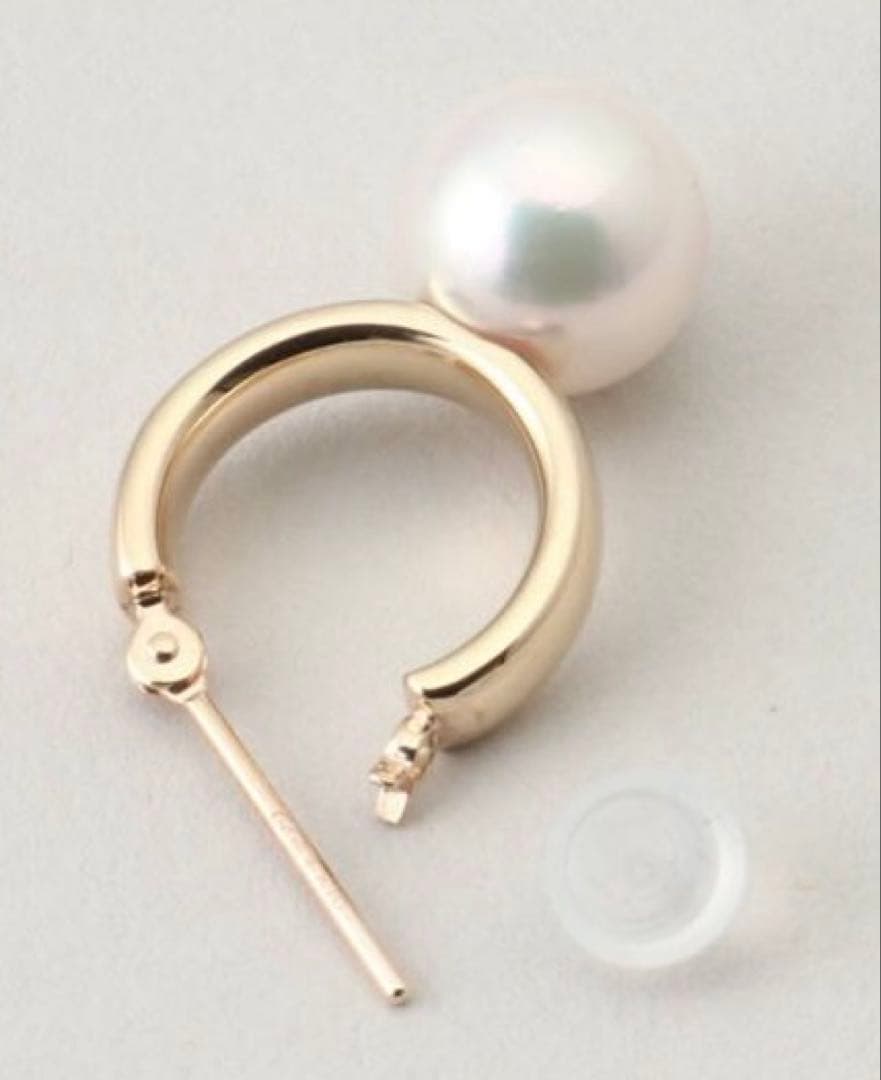 10Kフープピアス 8mmあこやパール付き