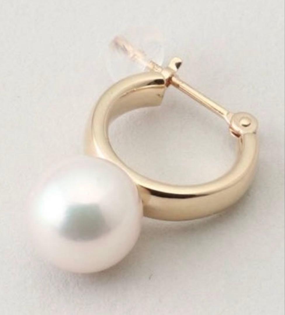 10Kフープピアス 8mmあこやパール付き