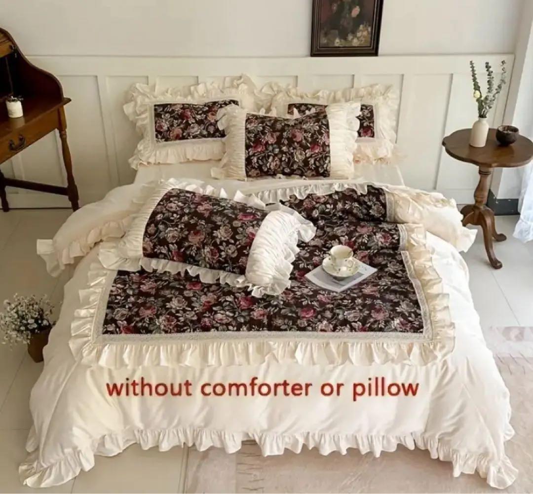 ダークフラワー柄 布団カバー・枕カバー　ダブルサイズ