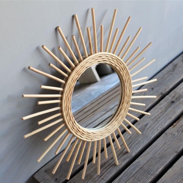 北欧 壁掛けミラー ラタン 壁掛け鏡 ウォールミラー 玄関 ナチュラルインテリア