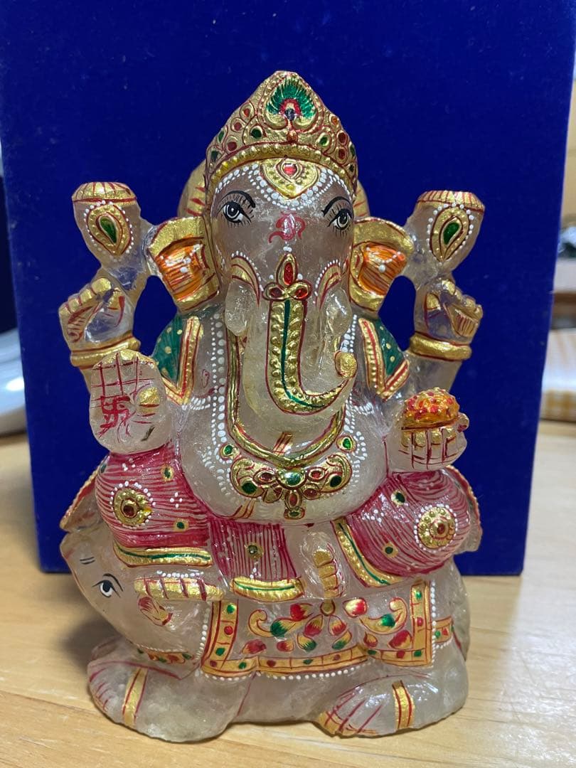 ガネーシャとねずみ　置物　水晶　彫刻　特大