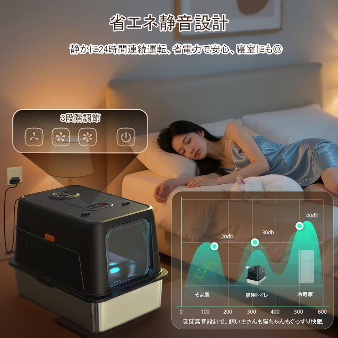 猫 トイレ 自動脱臭 大型 深型 猫砂ステンレス 自動空気清浄機能付き 洗える