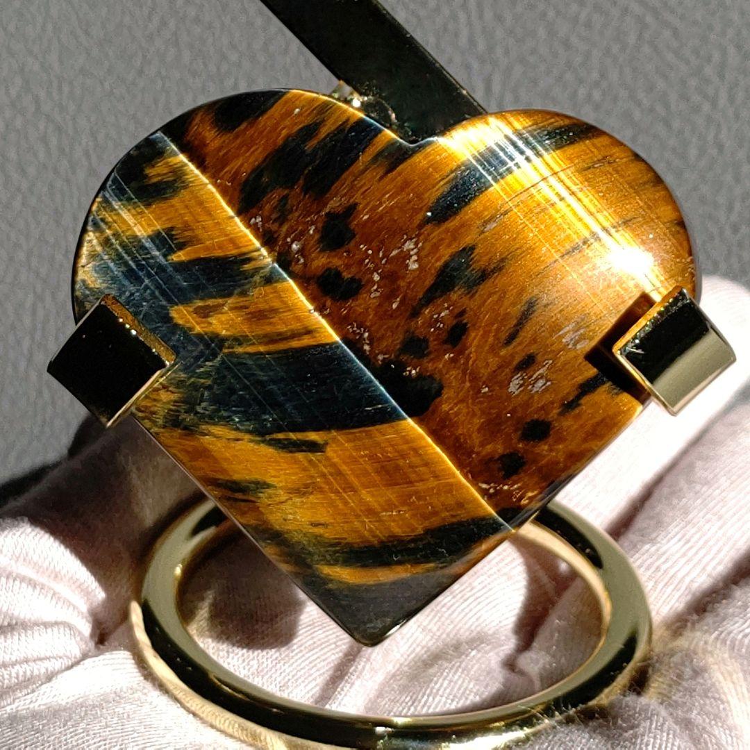 ツートーン構造　豹柄　境界ゴールシラー　タイガーアイ ハート 　天然石