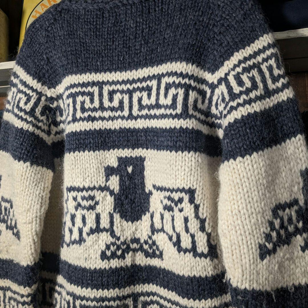 80s 90s　カナダ製　KANATA　イーグル柄　カウチンニット　ジップアップ