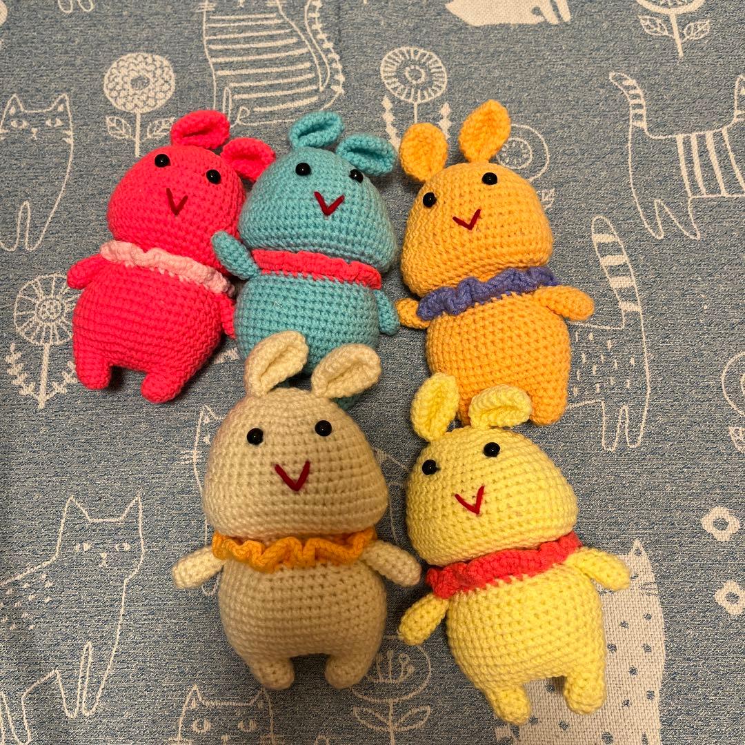 カラフルウサギのあみぐるみ5体セット★バラ売り可