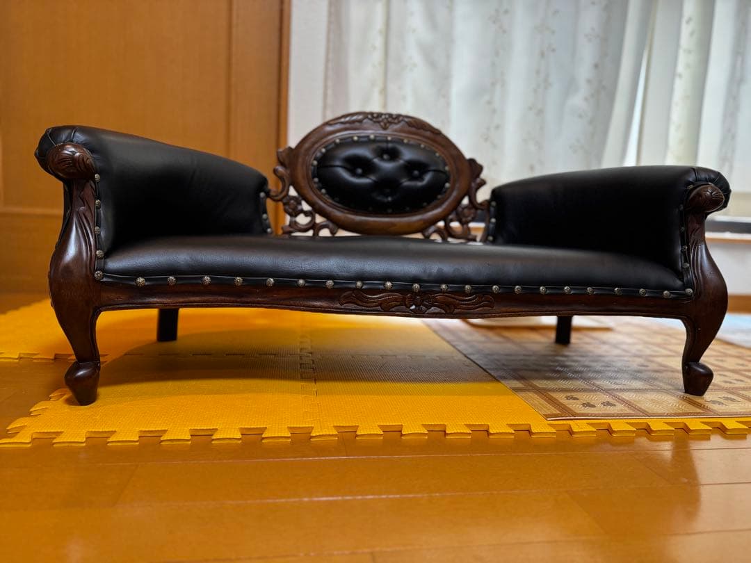 アンティーク黒革ソファ（ドール用）お値引中