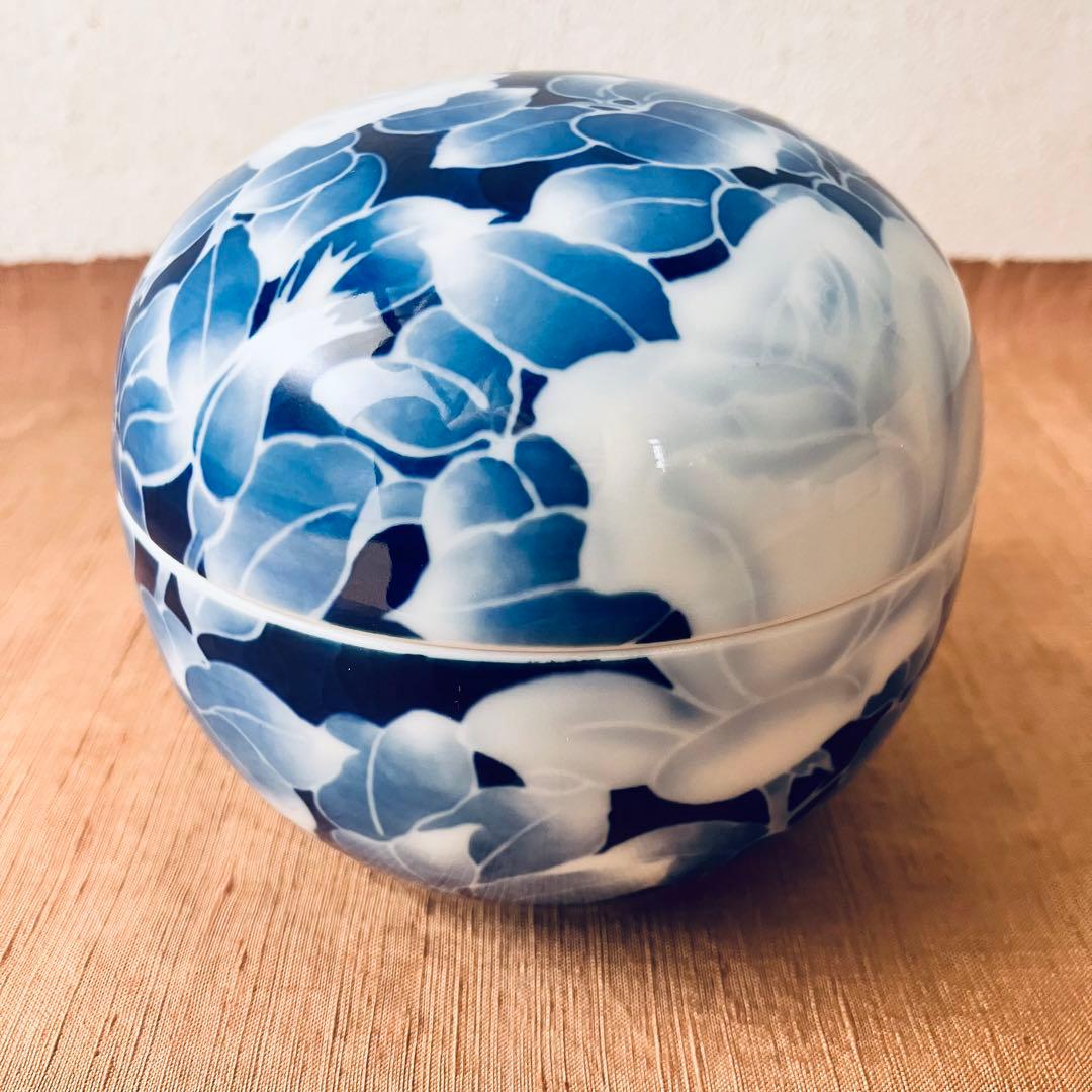 (共箱あり) 深川製磁　球体蓋物　古代バラ　古代薔薇　ボンボニエール