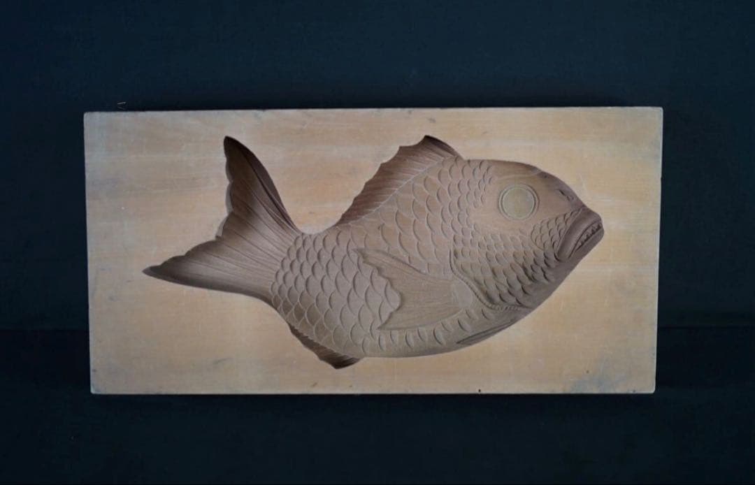 菓子型 特大型の鯛 タイ 42.1×21.6cm 和菓子 古道具アンティーク木彫