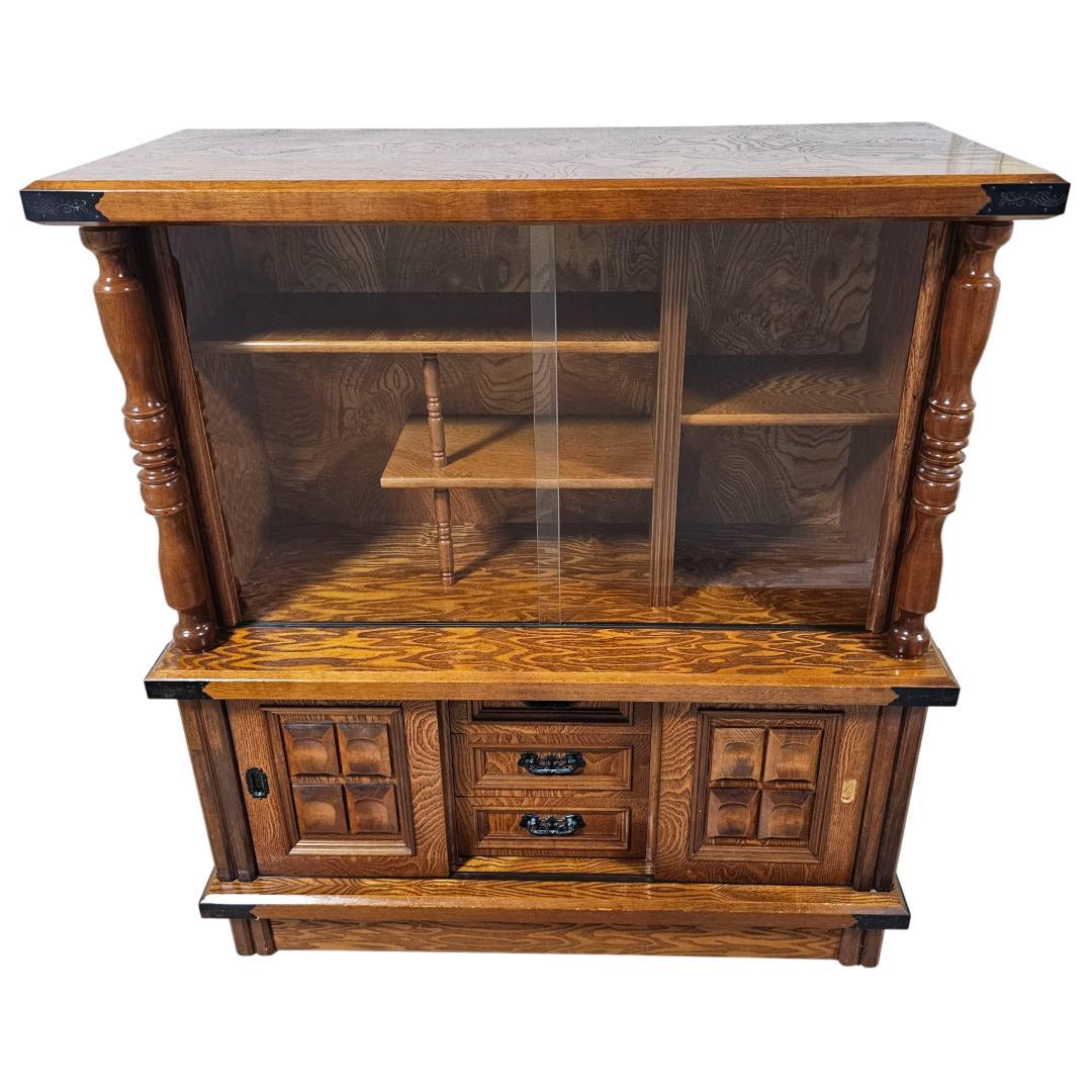 旭川家具 茶タンス 茶箪笥 民芸調 サイドボード ガラス引き戸 民芸家具