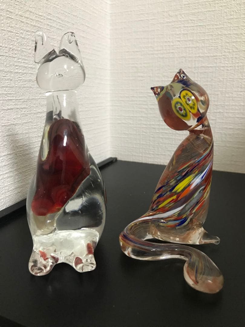 ベネチアンガラス Murano ムラノ　ムラーノ　猫　キャット　2点セット