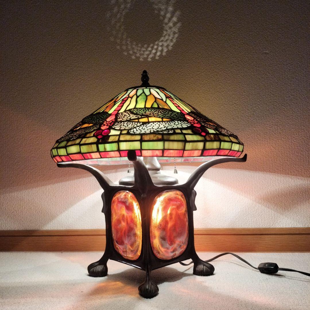 ステンドグラスライト　アンティーク　レトロ　昭和 ランプ ドラゴンフライデザイン