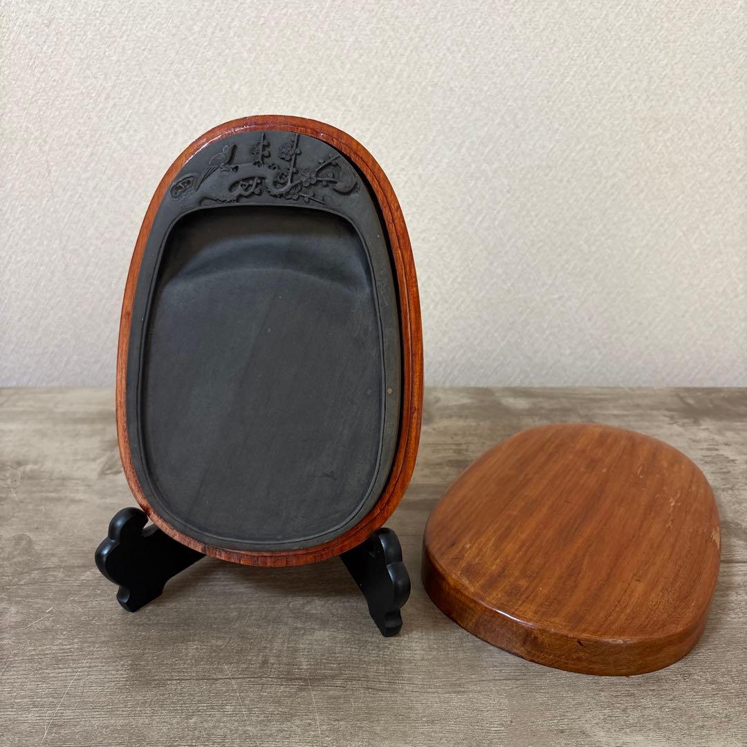 梅花坑　端渓硯　書道具　旧坑　鶯　梅