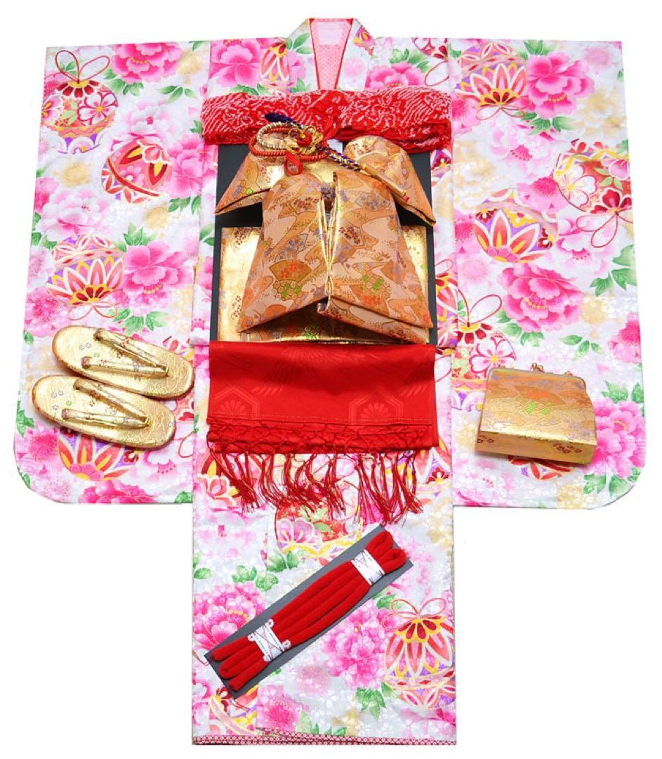 1点限り　七五三 着物 7歳 女の子 着物フルセット 白　銀通し生地