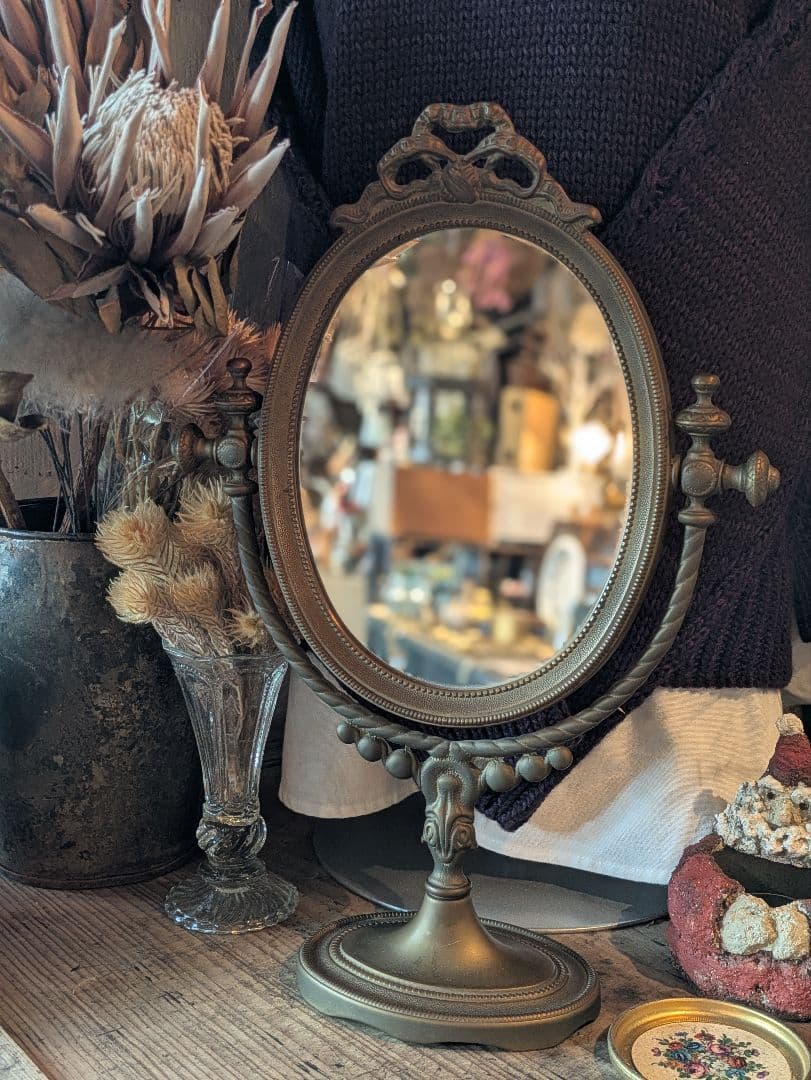 イタリアンビンテージ 真鍮製卓上ミラー