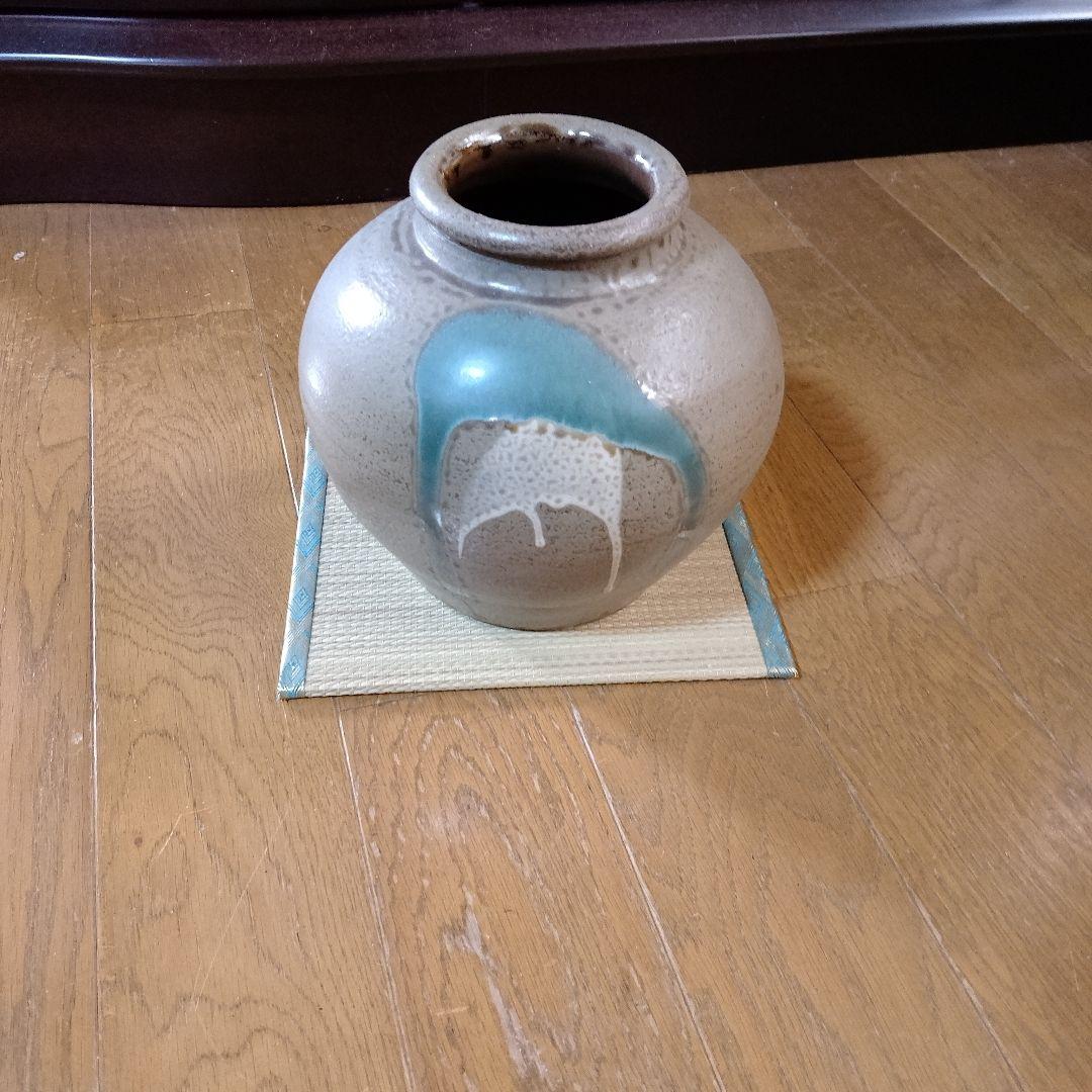 美品！小石原焼の陶器製花瓶 グレー 青 茶　ヤママル窯