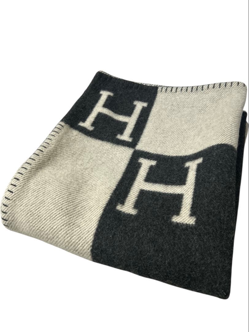 エルメス アヴァロン ブランケット 未使用 ブラック×ホワイト 保存袋付 正規品