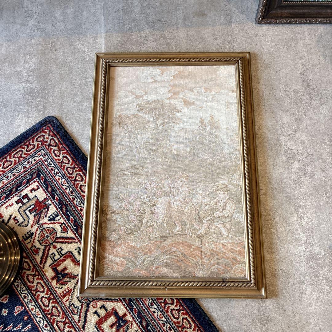 コブラン織額　上流階級の社交風景　フランス　アンティーク