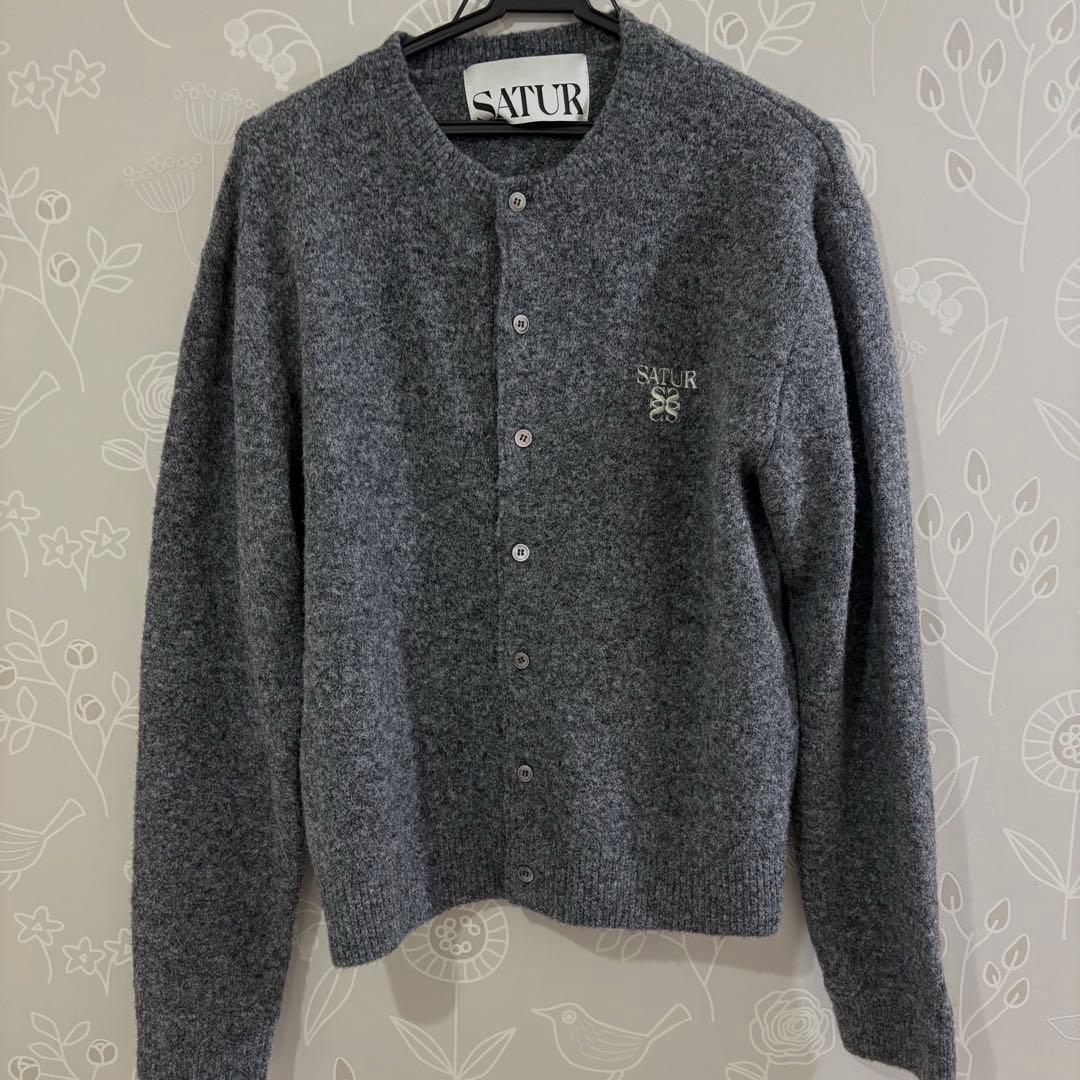SATUR 完売 M ローレンウールブレンドクルーネックニットカーディガン