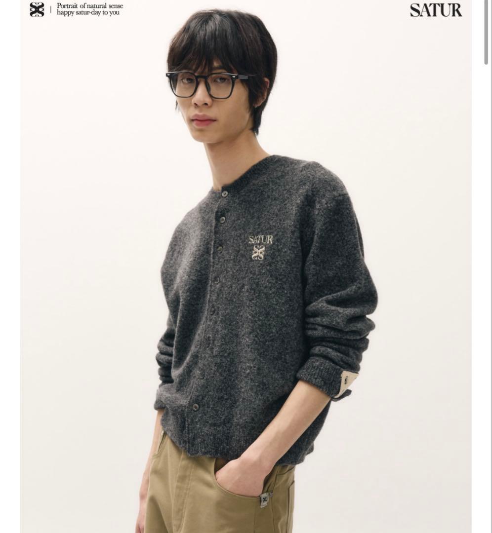 SATUR 完売 M ローレンウールブレンドクルーネックニットカーディガン