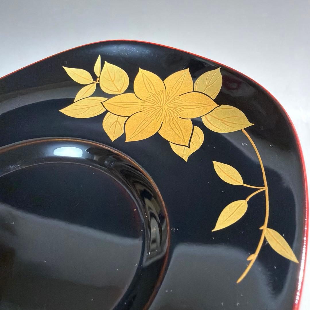 輪島塗 真塗 爪紅 桔梗蒔絵 茶托 桜井一良 造 作家物 落款あり