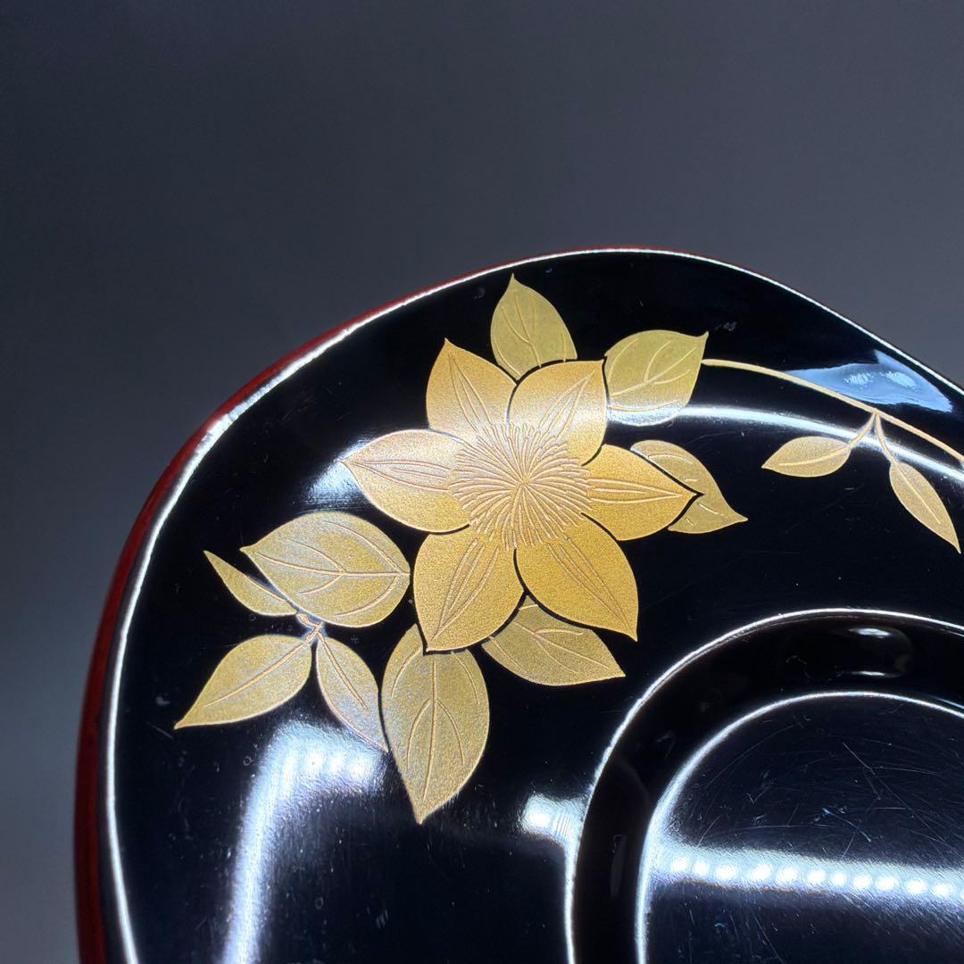 輪島塗 真塗 爪紅 桔梗蒔絵 茶托 桜井一良 造 作家物 落款あり