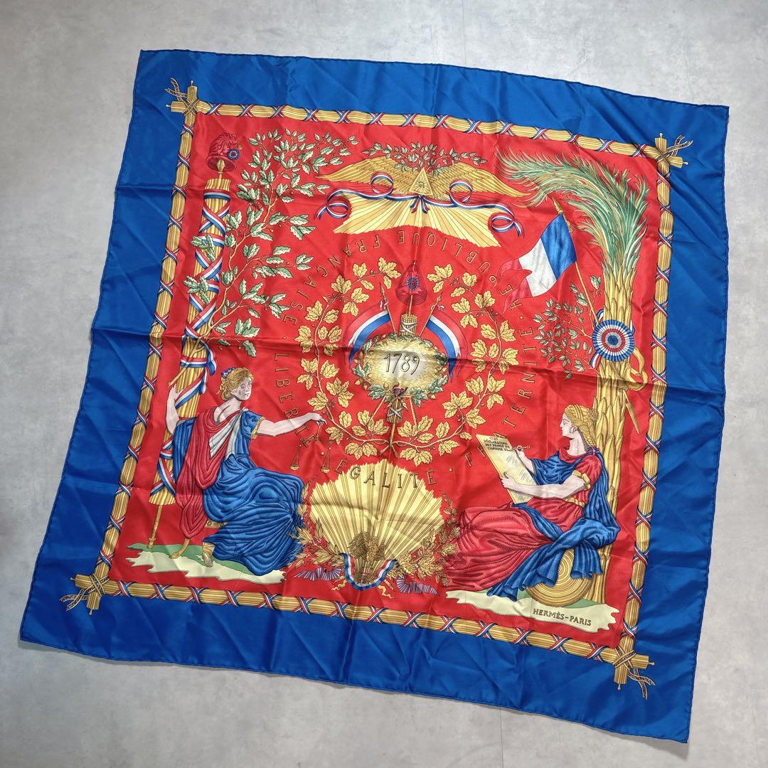 HERMES エルメス カレ90 シルク スカーフ フランス革命 ブルー系