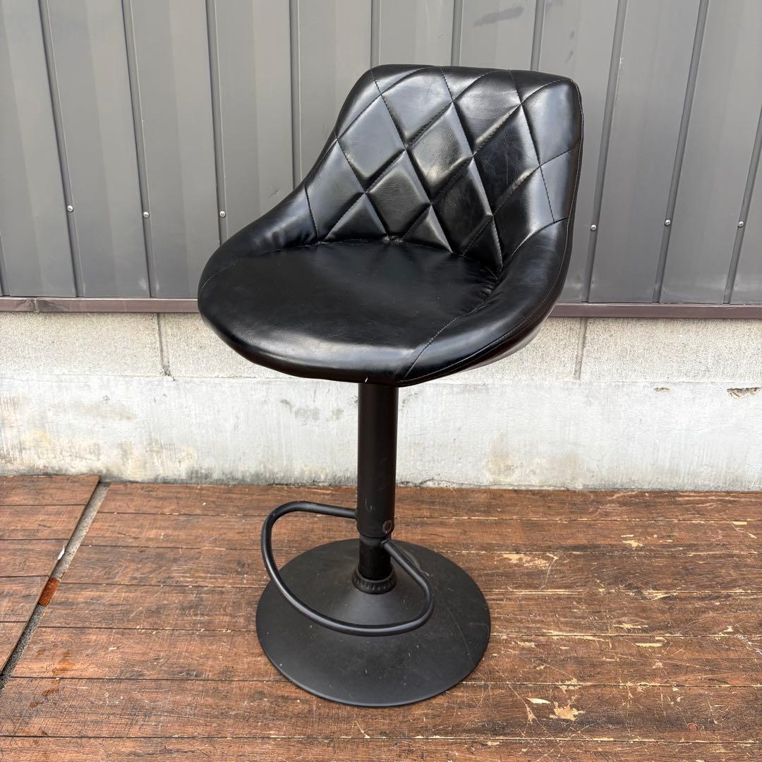 北欧レトロ キルティングレザー 回転式 カウンターチェア バーチェア 古家具
