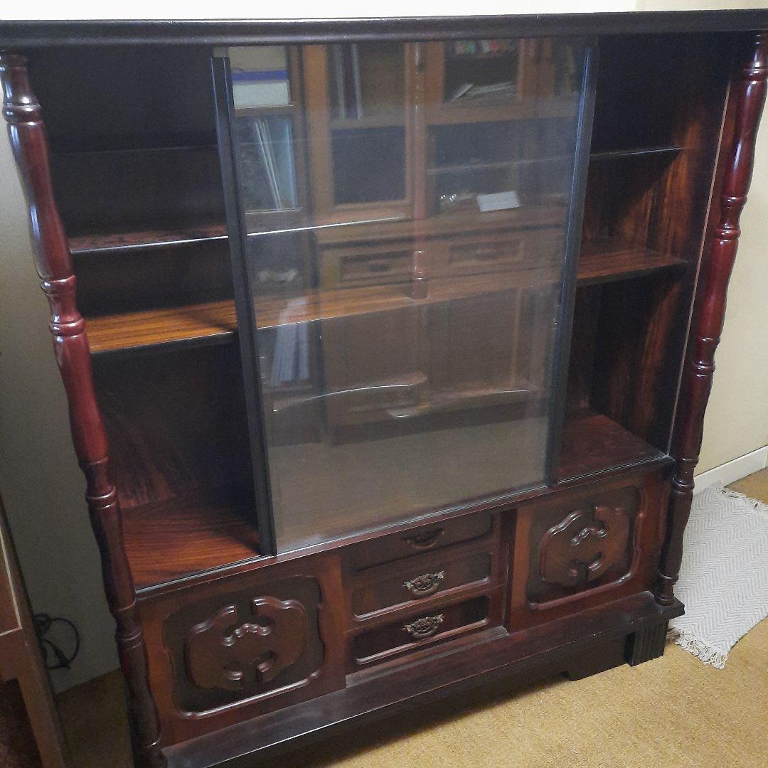 木製キャビネット サイドボード ガラス扉付き 飾り棚 リビング クラシック